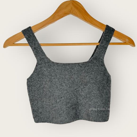 Everlane Cozy Cropped Tank Top Stretchable Wool Soft Ribbed Knit Neutral Grey XS - Picture 5 of 6